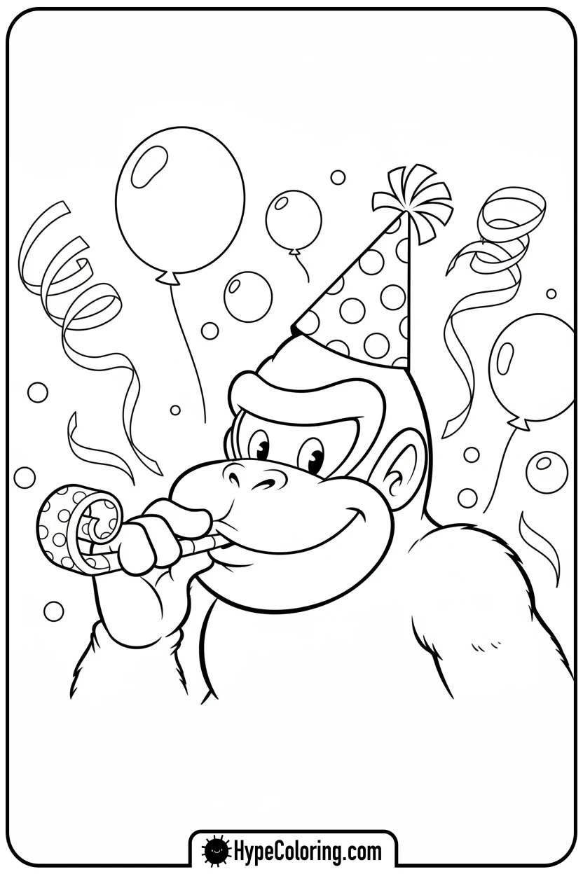 donkey-kong-celebrating-party - donkey kong coloring pages