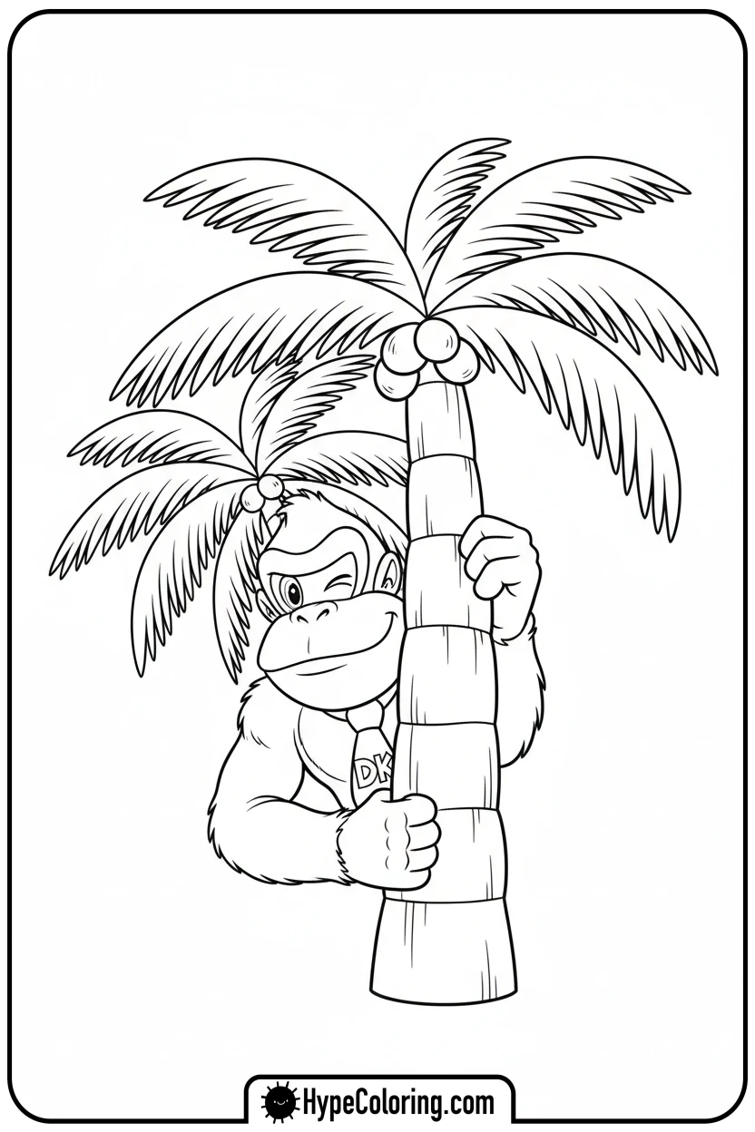 donkey-kong-peeking-from-tree - donkey kong coloring pages