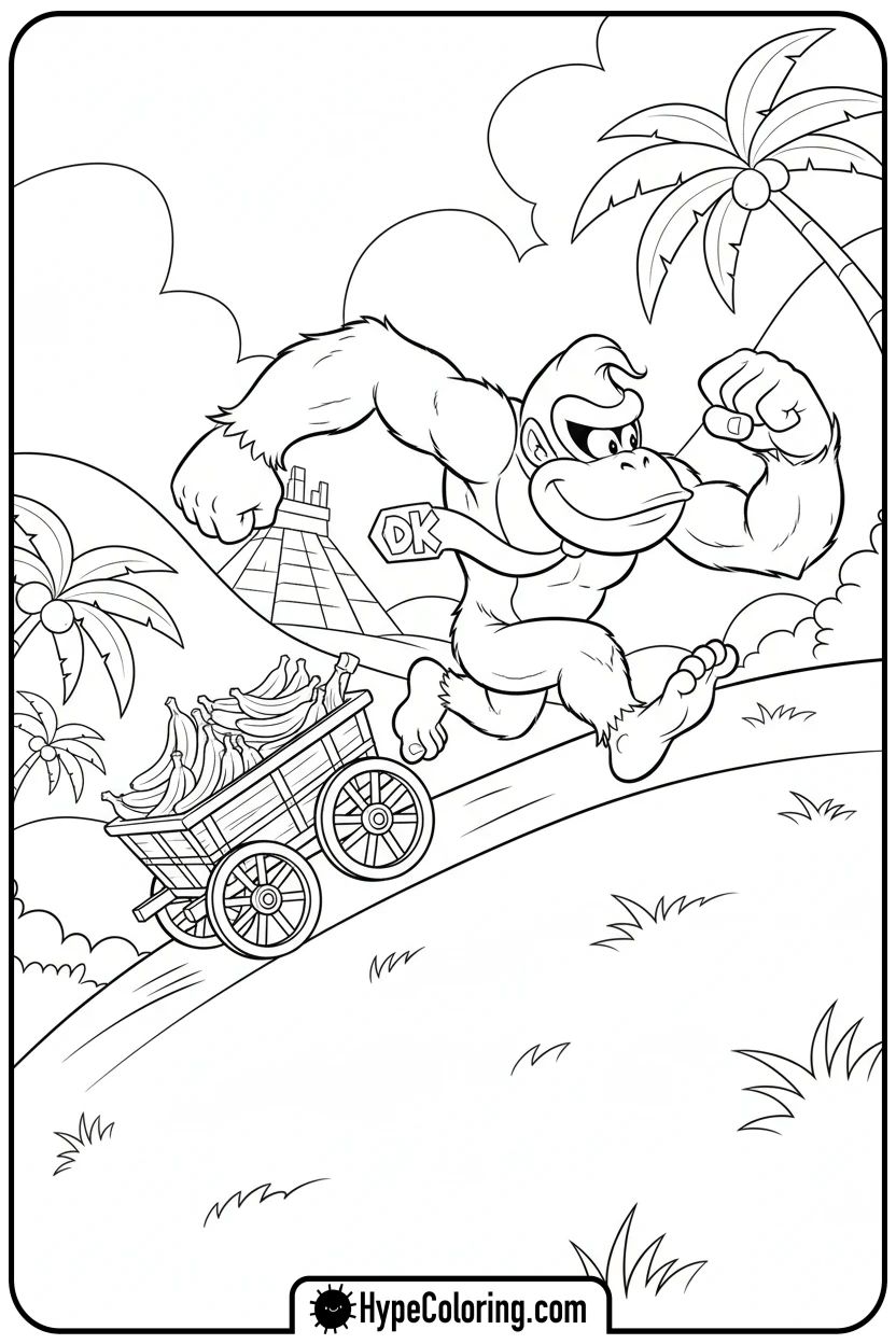 donkey-kong-chasing-banana-cart - donkey kong coloring pages
