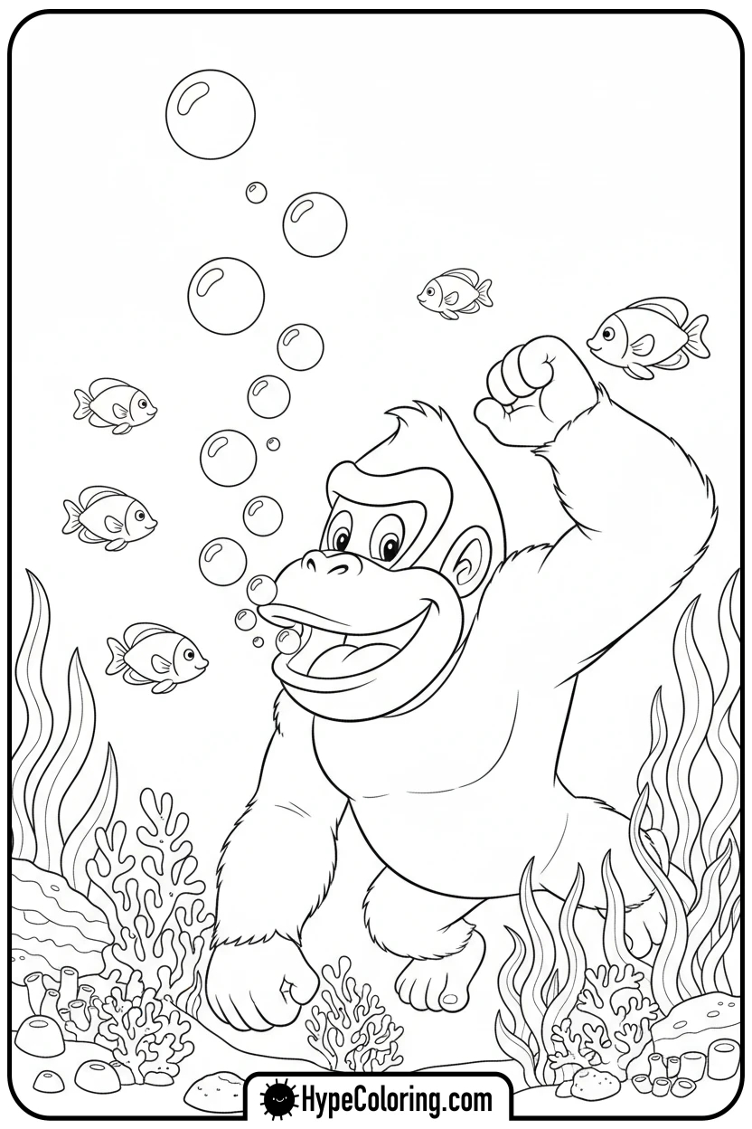 donkey-kong-underwater-bubbles - donkey kong coloring pages