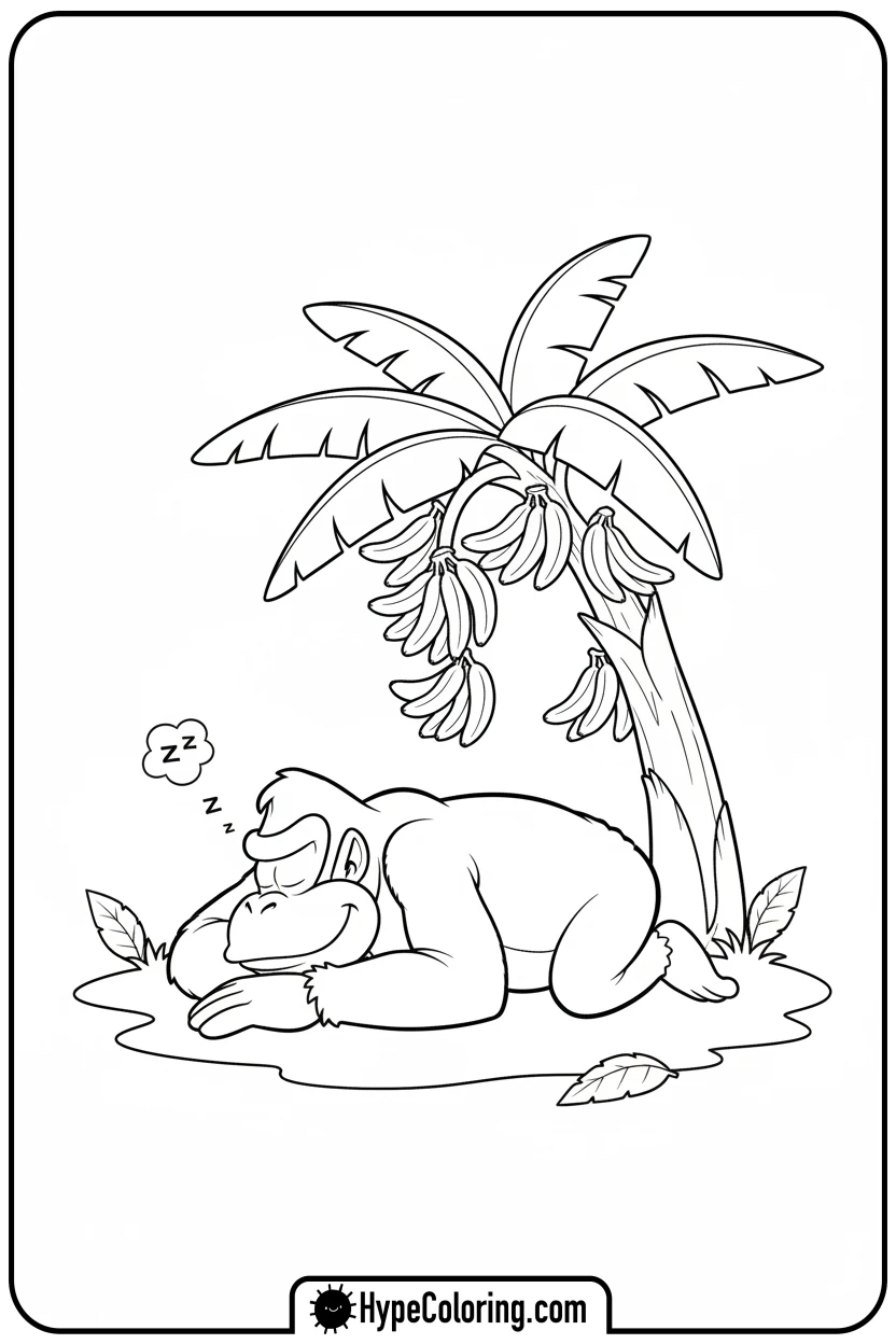 donkey-kong-sleeping-under-tree - donkey kong coloring pages