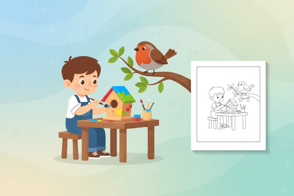 a-child-focused-on-painting - earth day color page