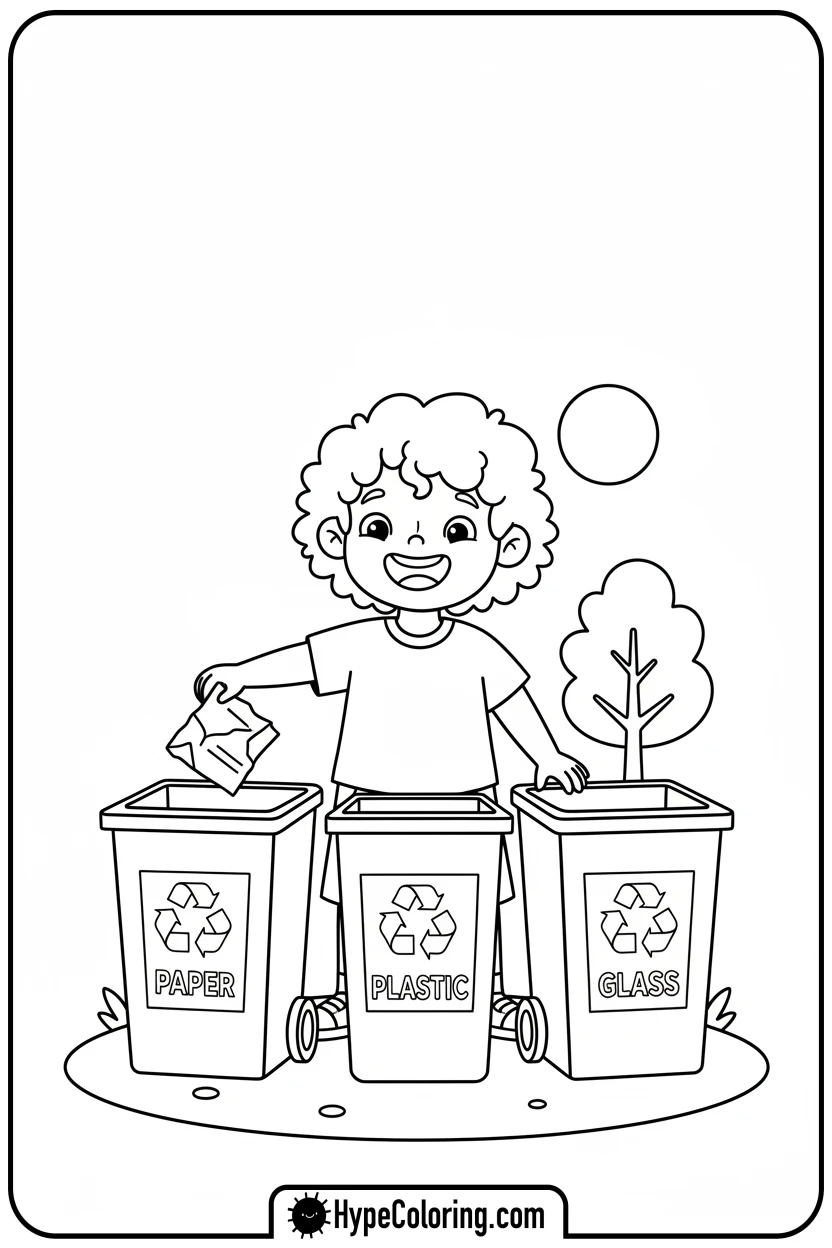 child-recycling-paper - earth day color page