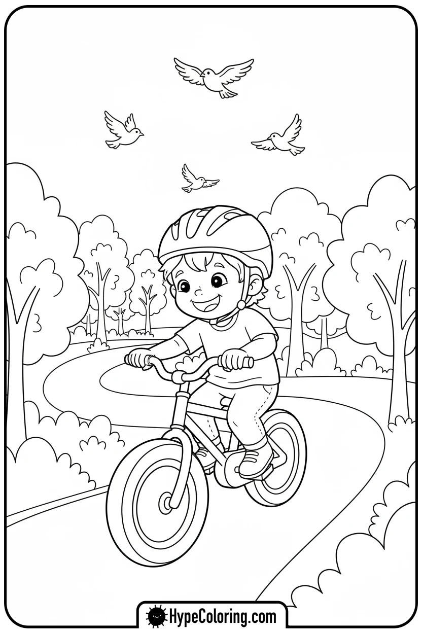 child-riding-bicycle - earth day color page