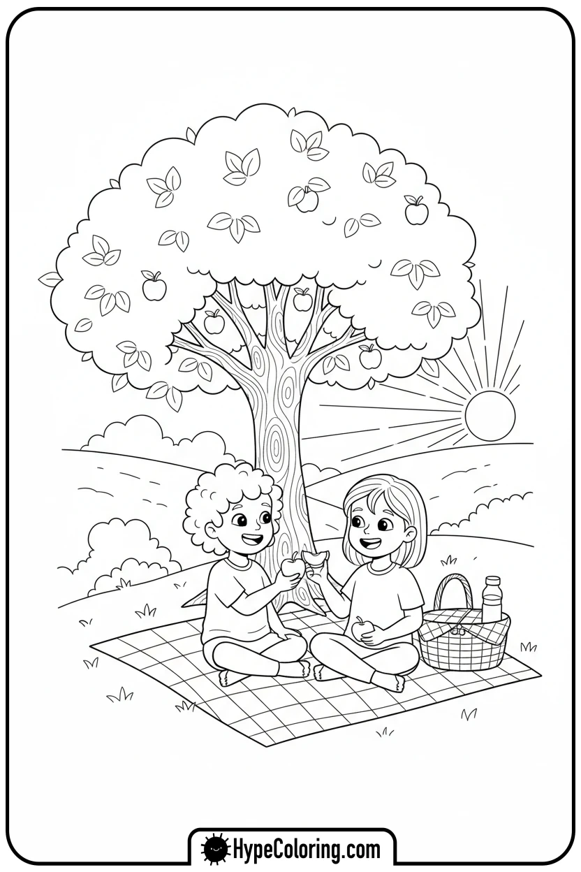 children-sharing-snack-outdoors - earth day color page