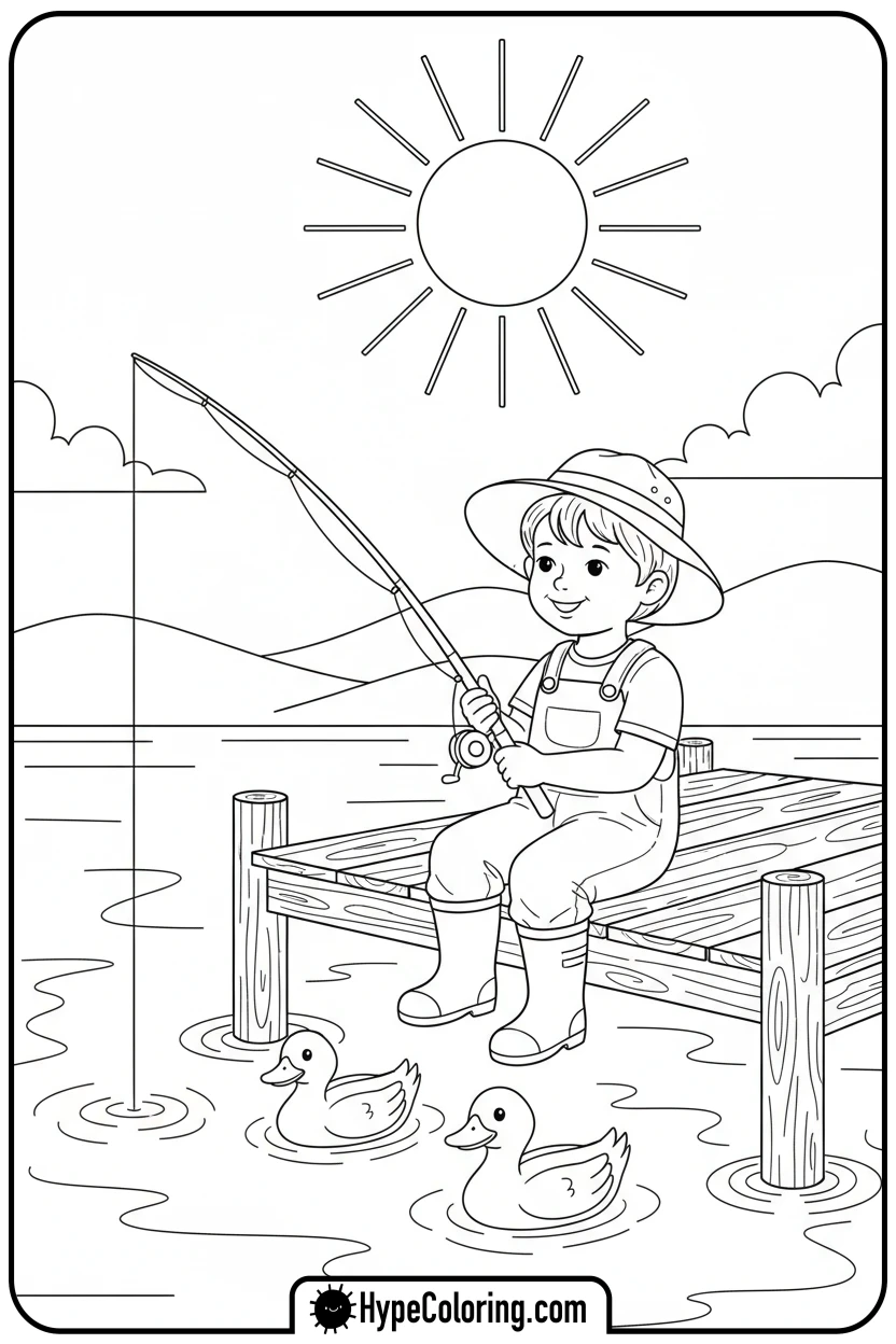 child-fishing-on-a-dock - fishing coloring pages