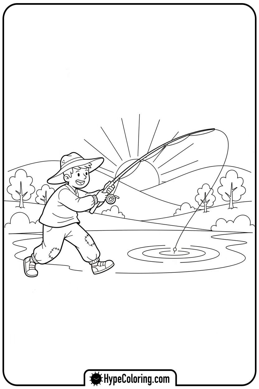 character-casting-fishing-line - fishing coloring pages