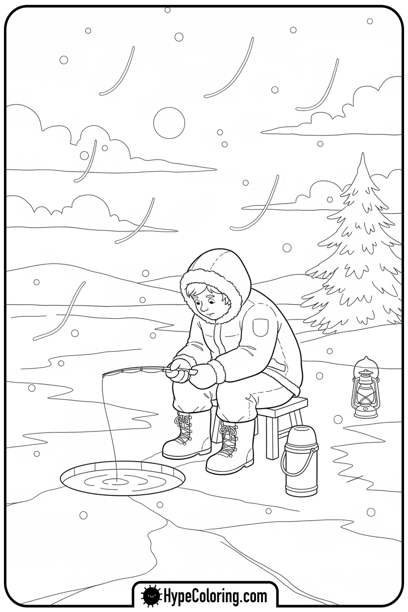 character-ice-fishing - fishing coloring pages