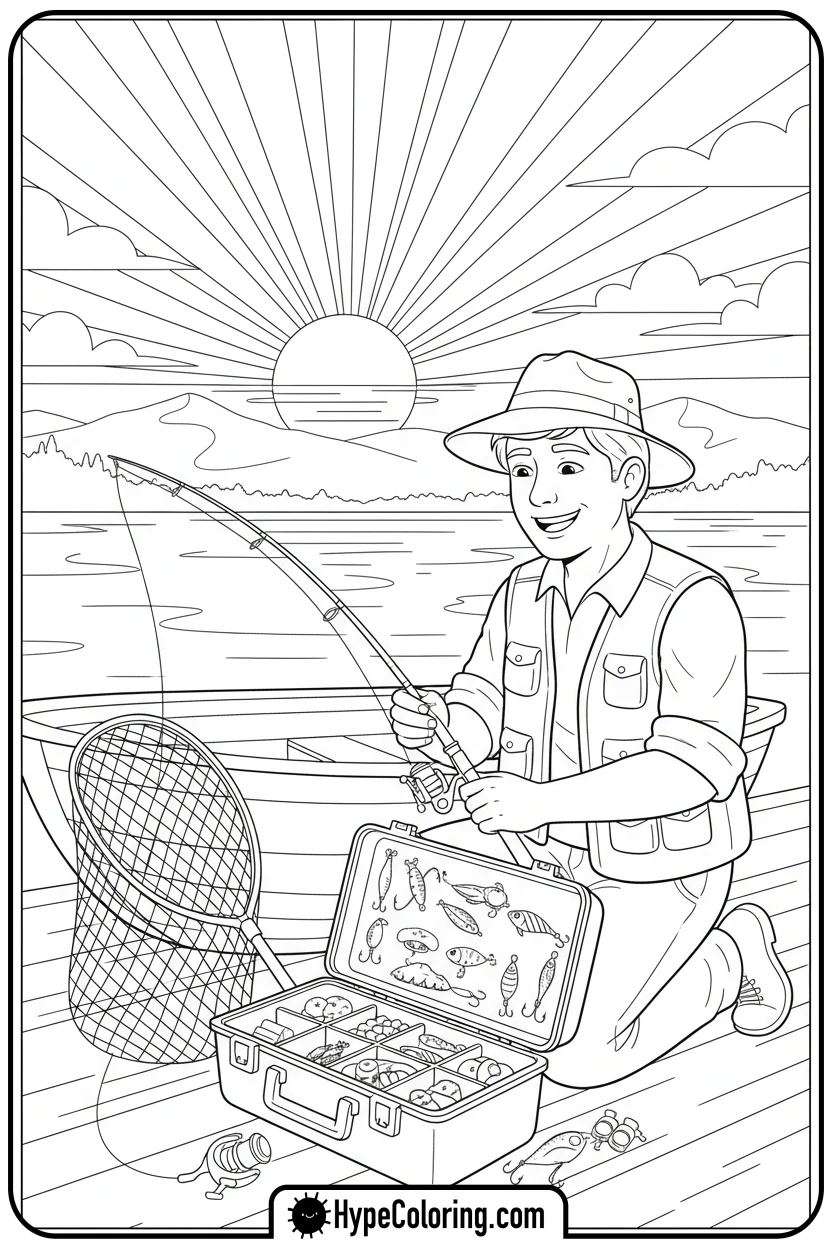 character-packing-fishing-gear - fishing coloring pages
