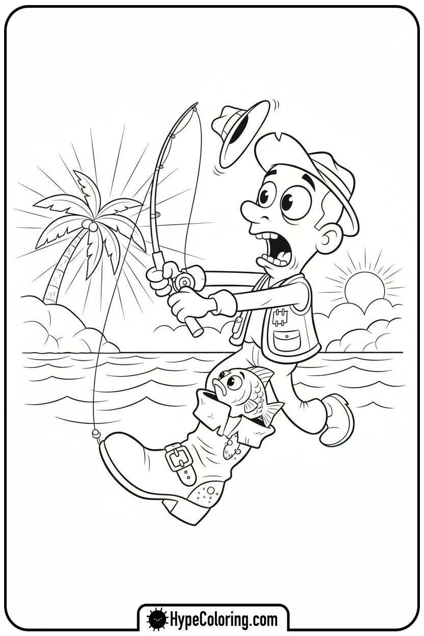 surprise-catch-of-a-boot - fishing coloring pages