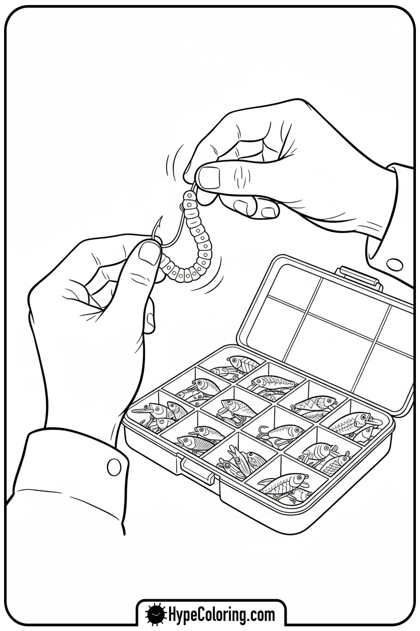 baiting-a-fishing-hook - fishing coloring pages