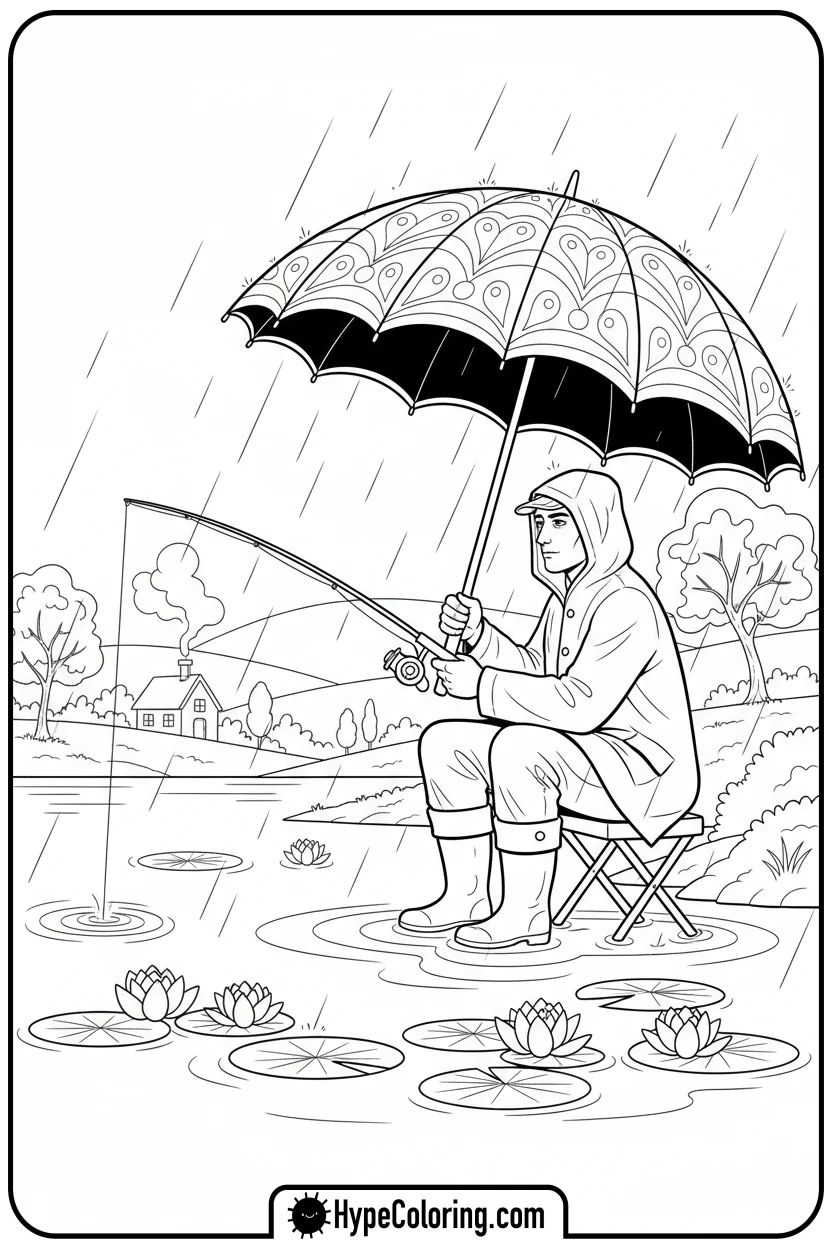 rainy-day-fishing - fishing coloring pages
