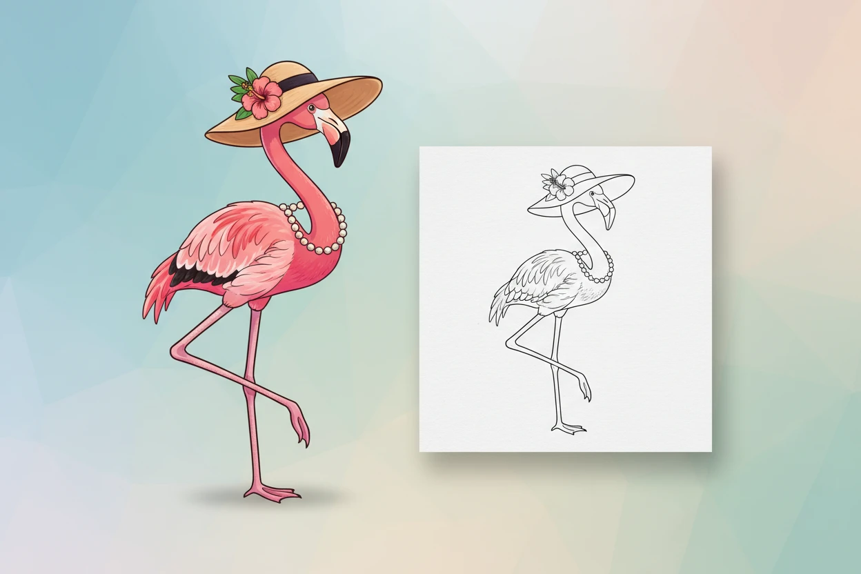 a-fashionista-flamingo-wearing-a - flamingo coloring pages