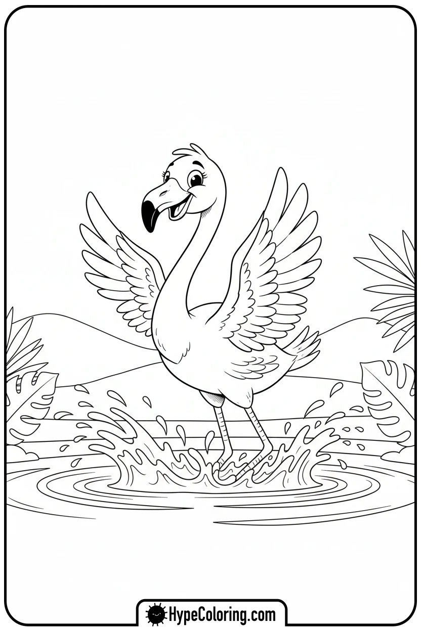 Click to download PDF flamingo-splashing-water - flamingo coloring pages