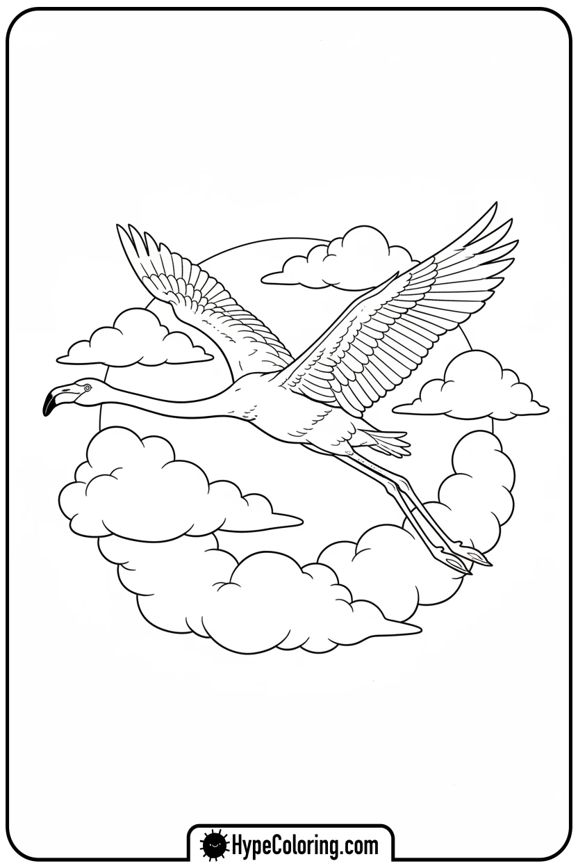 Click to download PDF flamingo-flying-high - flamingo coloring pages