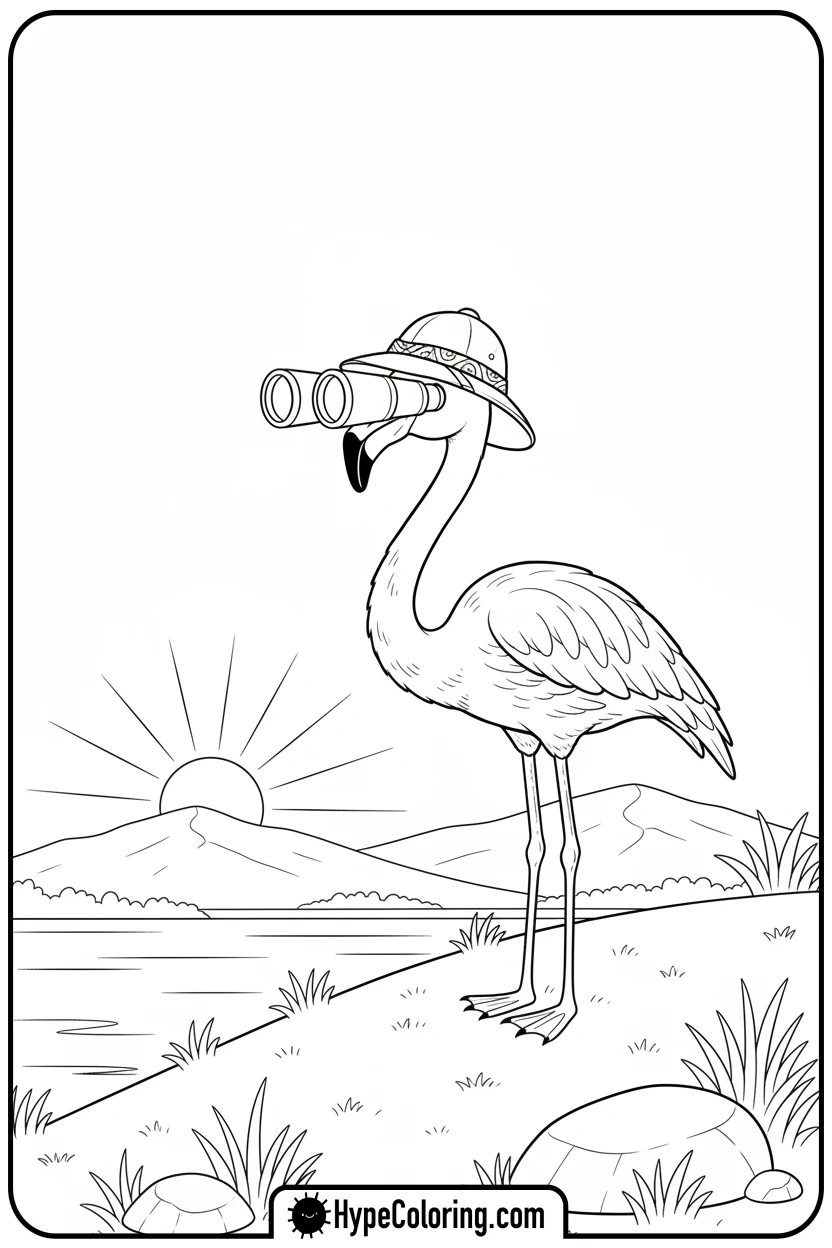 Click to download PDF flamingo-explorer-with-binoculars - flamingo coloring pages