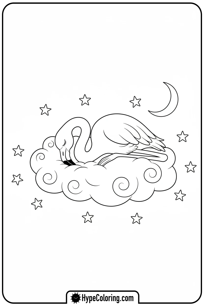 Click to download PDF flamingo-sleeping-on-cloud - flamingo coloring pages