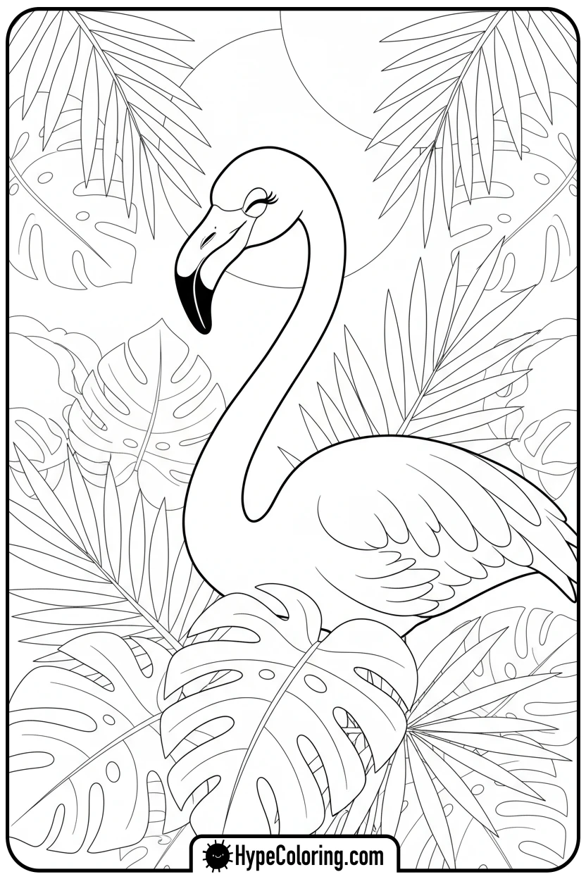 Click to download PDF flamingo-playing-hide-and-seek - flamingo coloring pages
