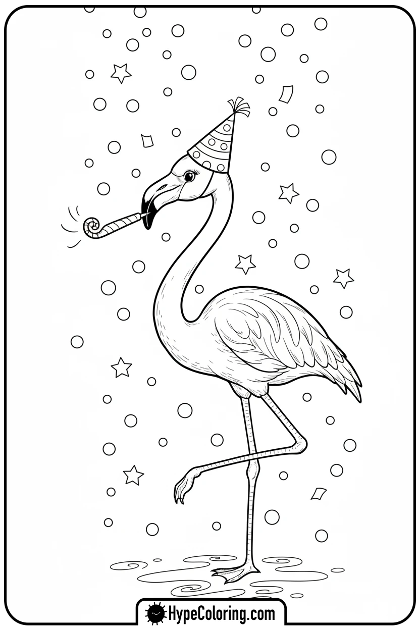 Click to download PDF flamingo-celebrating-with-party-hat - flamingo coloring pages