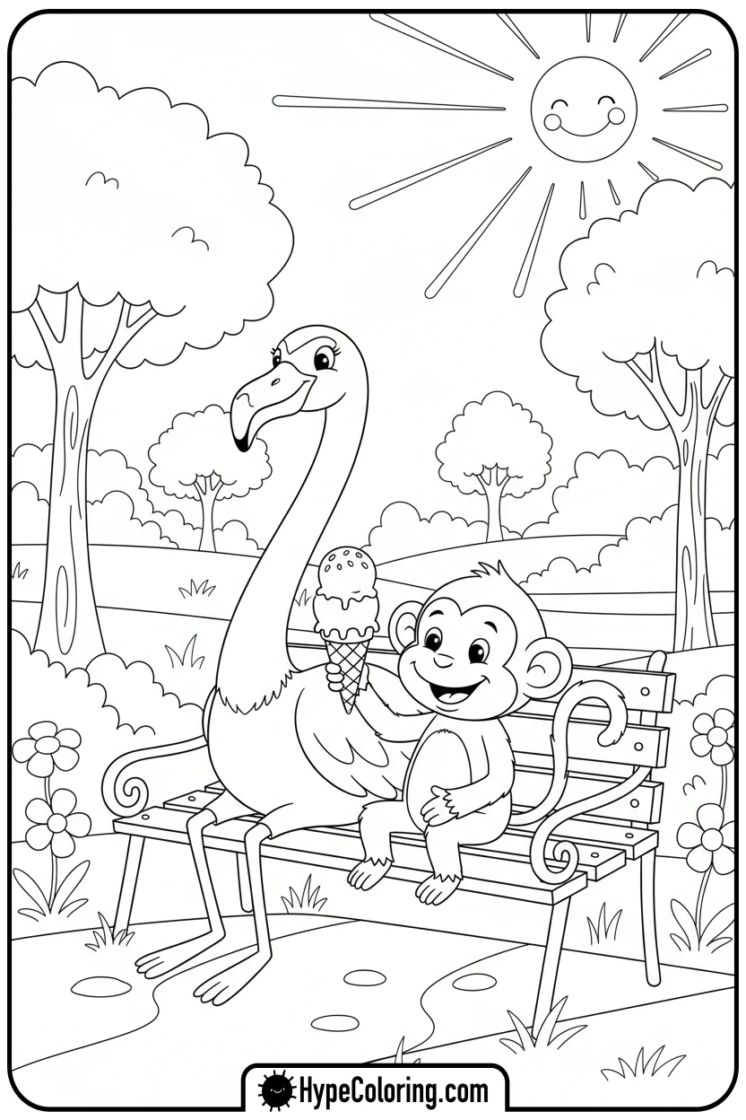 Click to download PDF flamingo-sharing-ice-cream - flamingo coloring pages