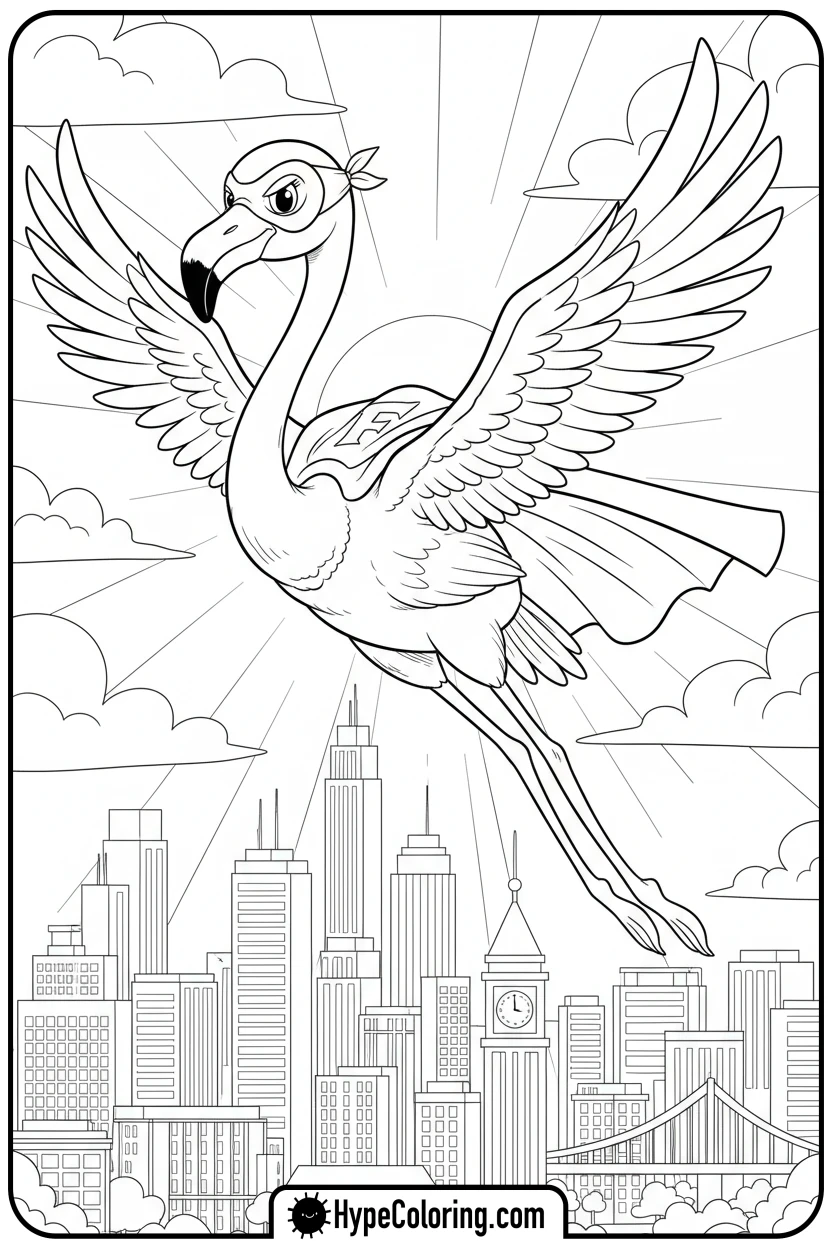 Click to download PDF superhero-flamingo-flying - flamingo coloring pages
