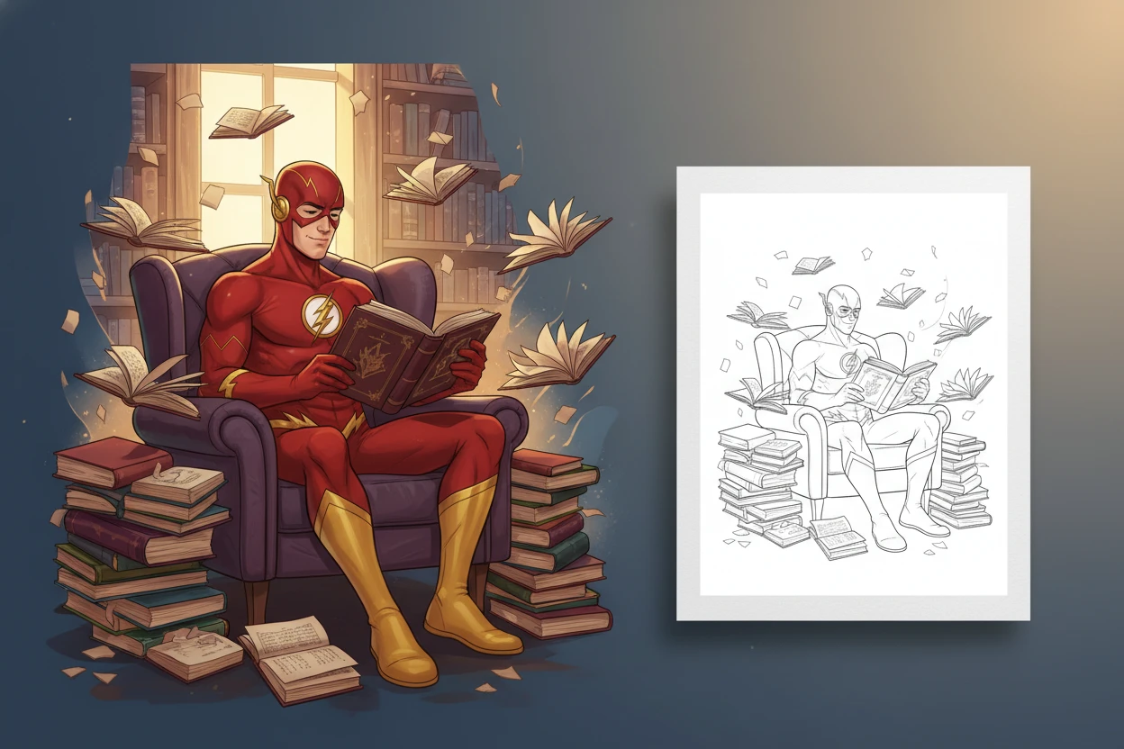 flash-sitting-comfortably-in-an - flash coloring pages