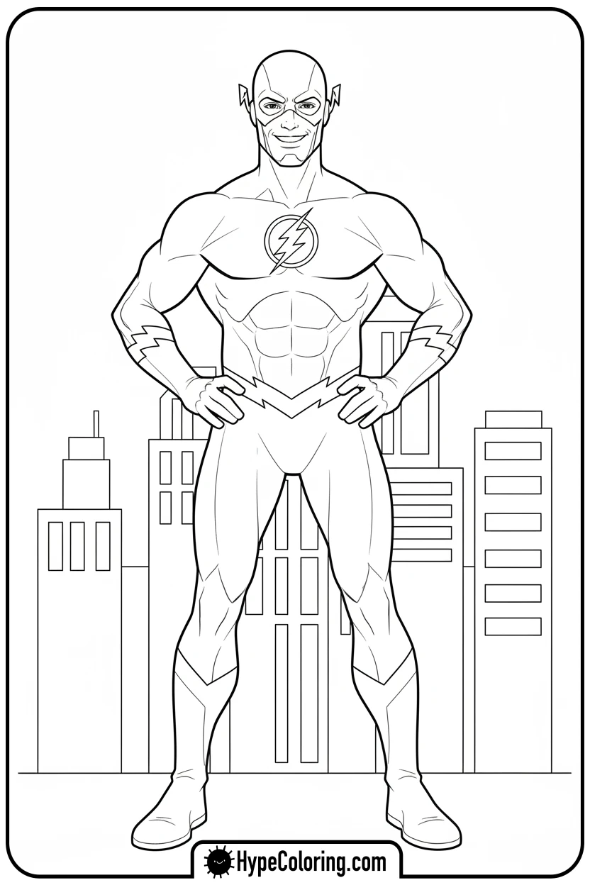 flash-heroic-city-pose - flash coloring pages