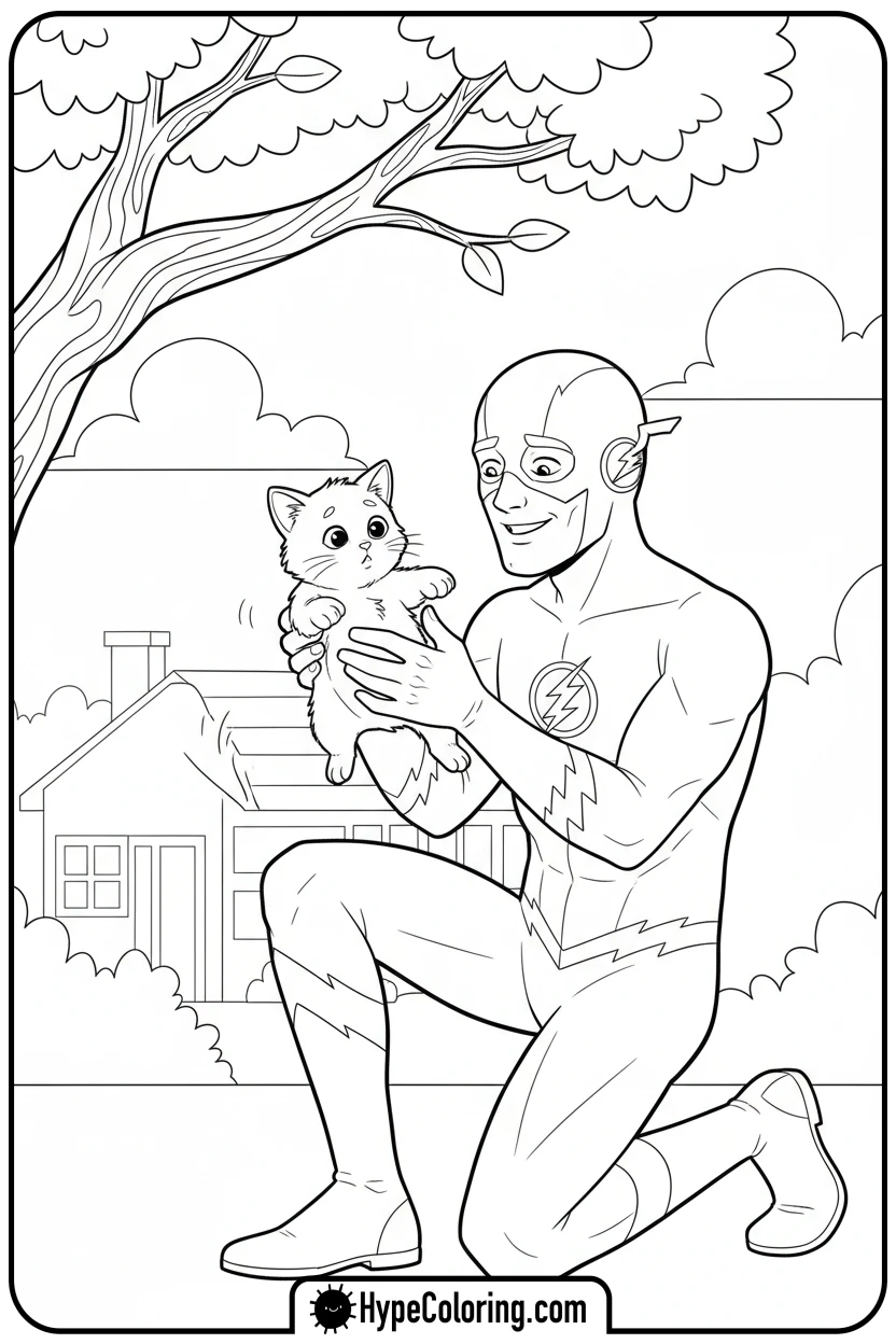flash-saving-a-kitten - flash coloring pages
