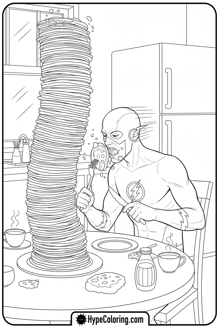 flash-eating-pancakes-fast - flash coloring pages