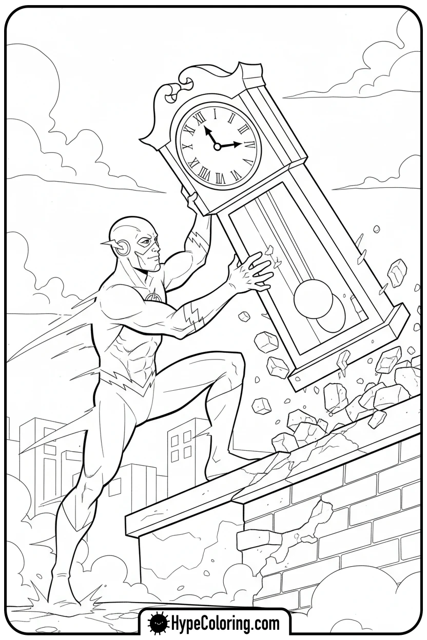 flash-catching-falling-clock - flash coloring pages