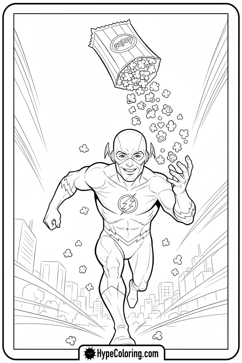 flash-catching-popcorn - flash coloring pages