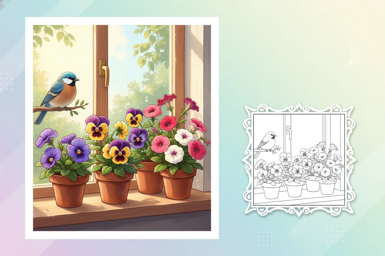 a-charming-bouquet-of-potted - flower bouquet coloring page