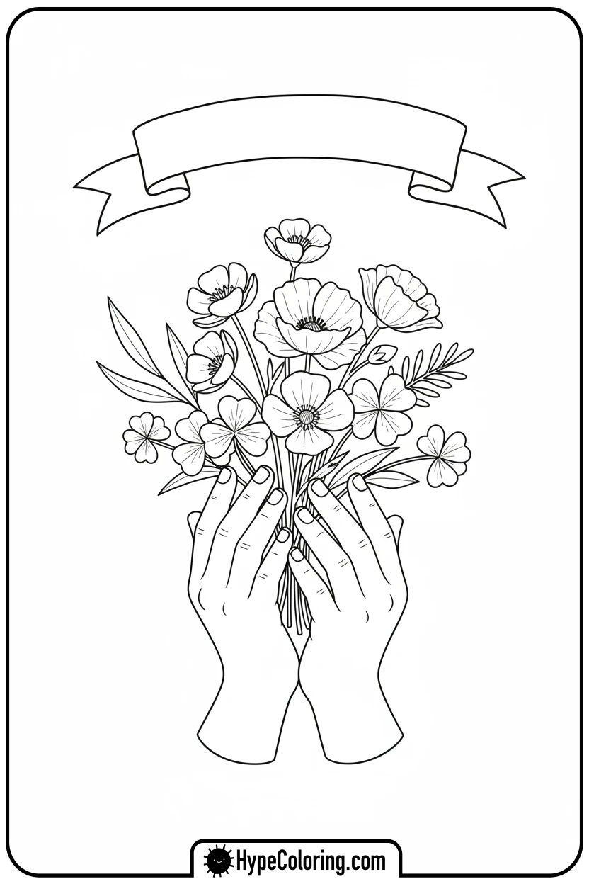 child-holding-wildflower-bouquet - flower bouquet coloring page