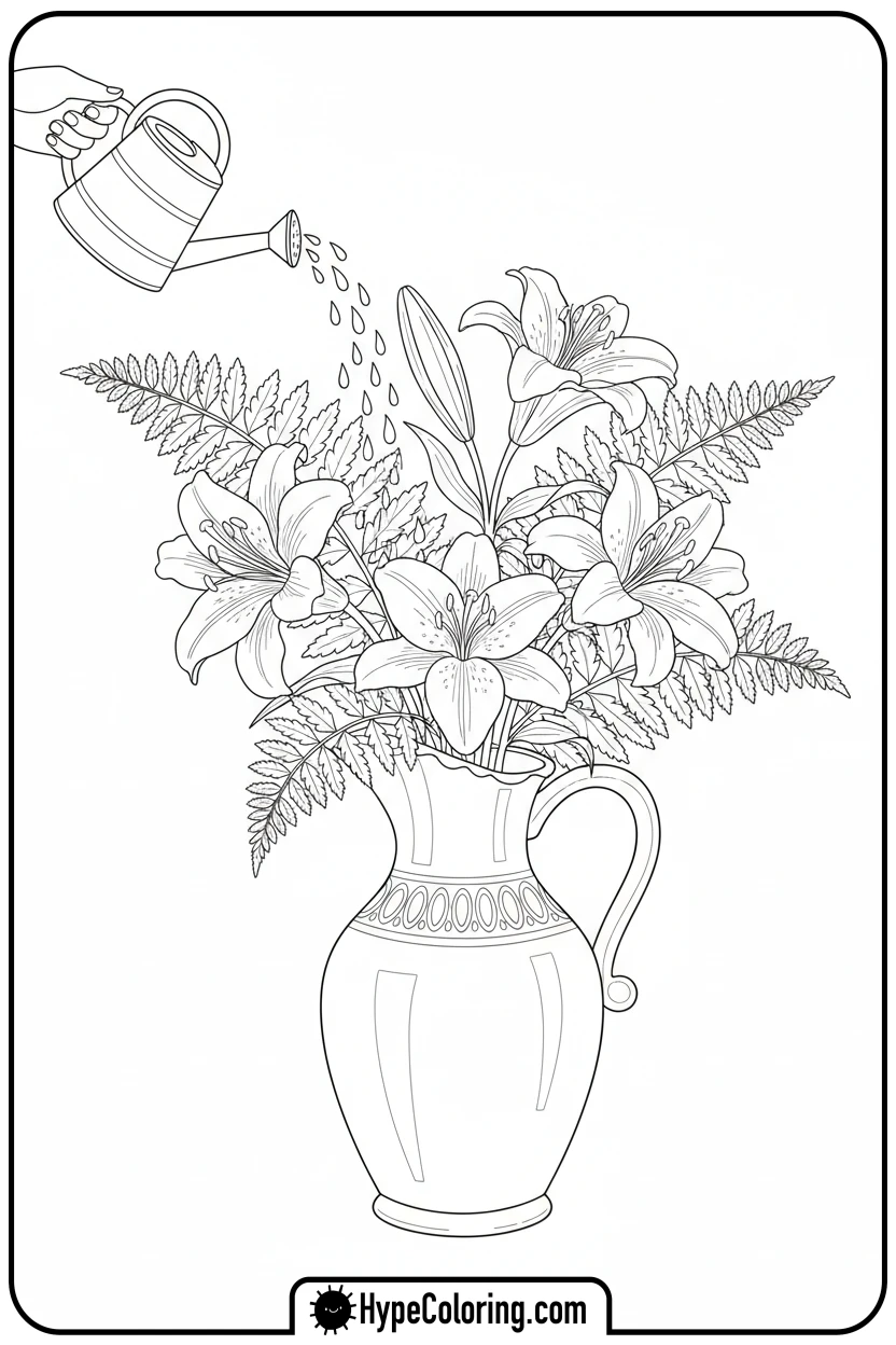 bouquet-being-watered - flower bouquet coloring page