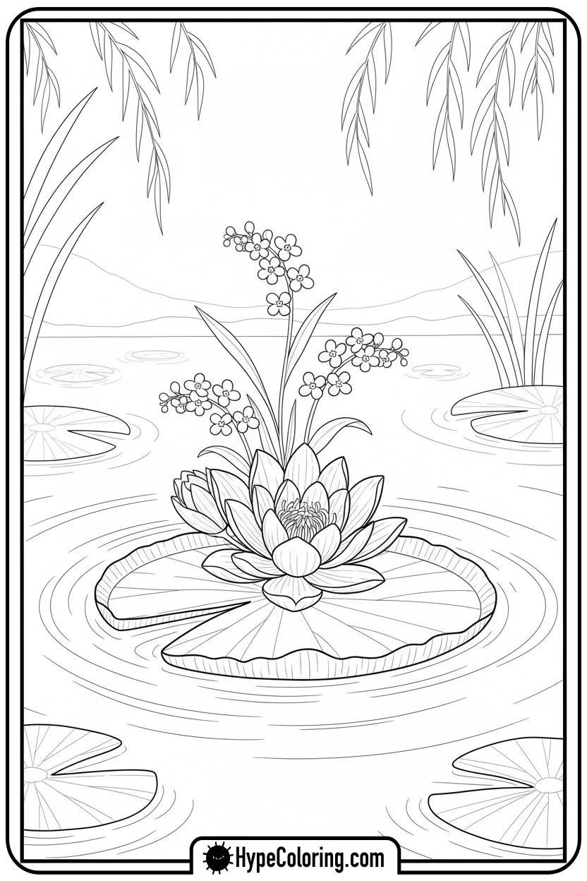 bouquet-floating-on-lily-pad - flower bouquet coloring page