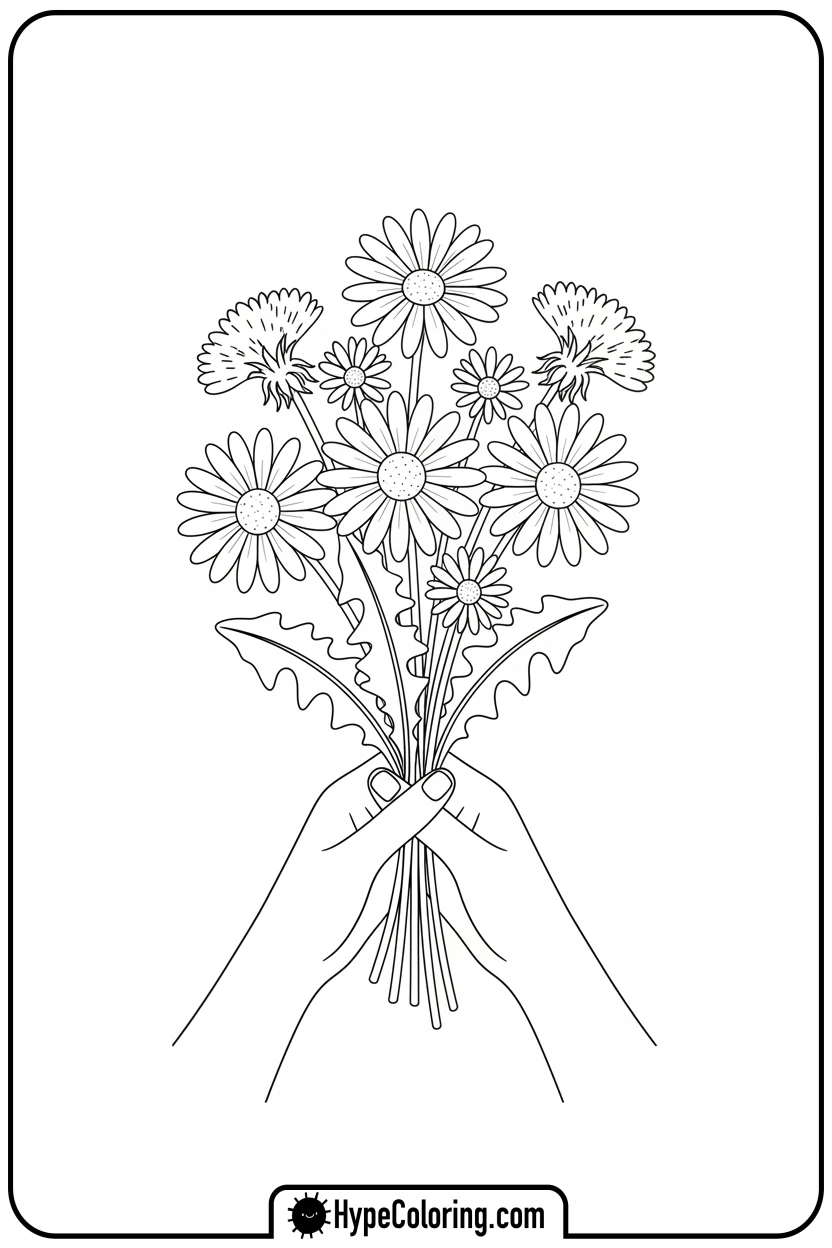 wildflower-bouquet-offered - flower bouquet coloring page