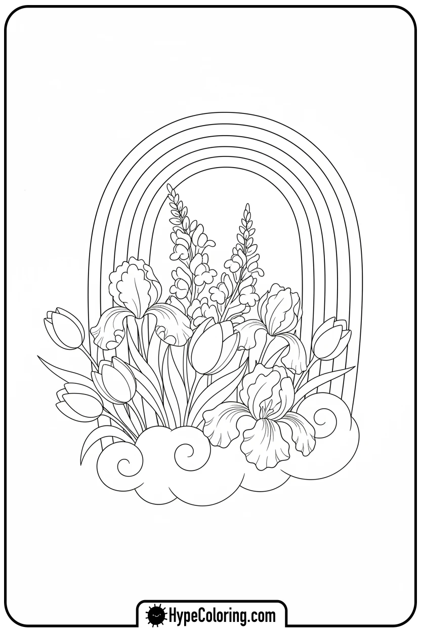 bouquet-under-rainbow - flower bouquet coloring page