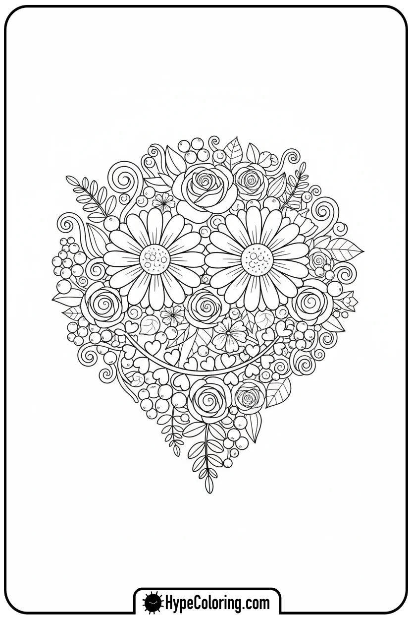 happy-face-flower-bouquet - flower bouquet coloring page