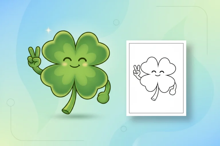 a-peace-loving-four-leaf-clover-holding - four leaf clover coloring page