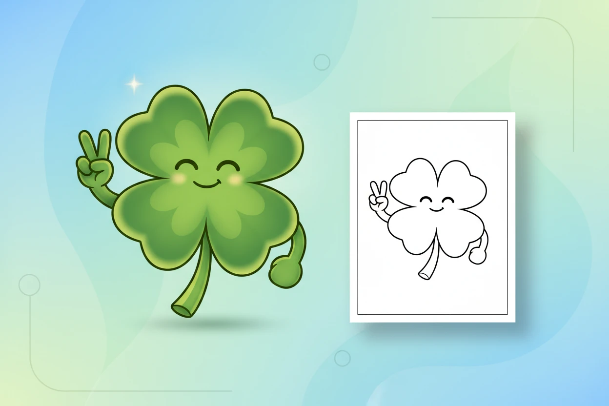 a-peace-loving-four-leaf-clover-holding - four leaf clover coloring page