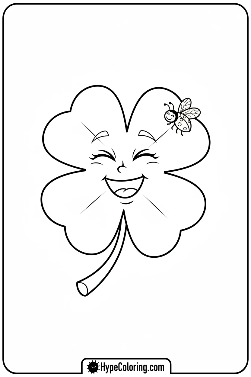 clover-giggling-with-ladybug - four leaf clover coloring page