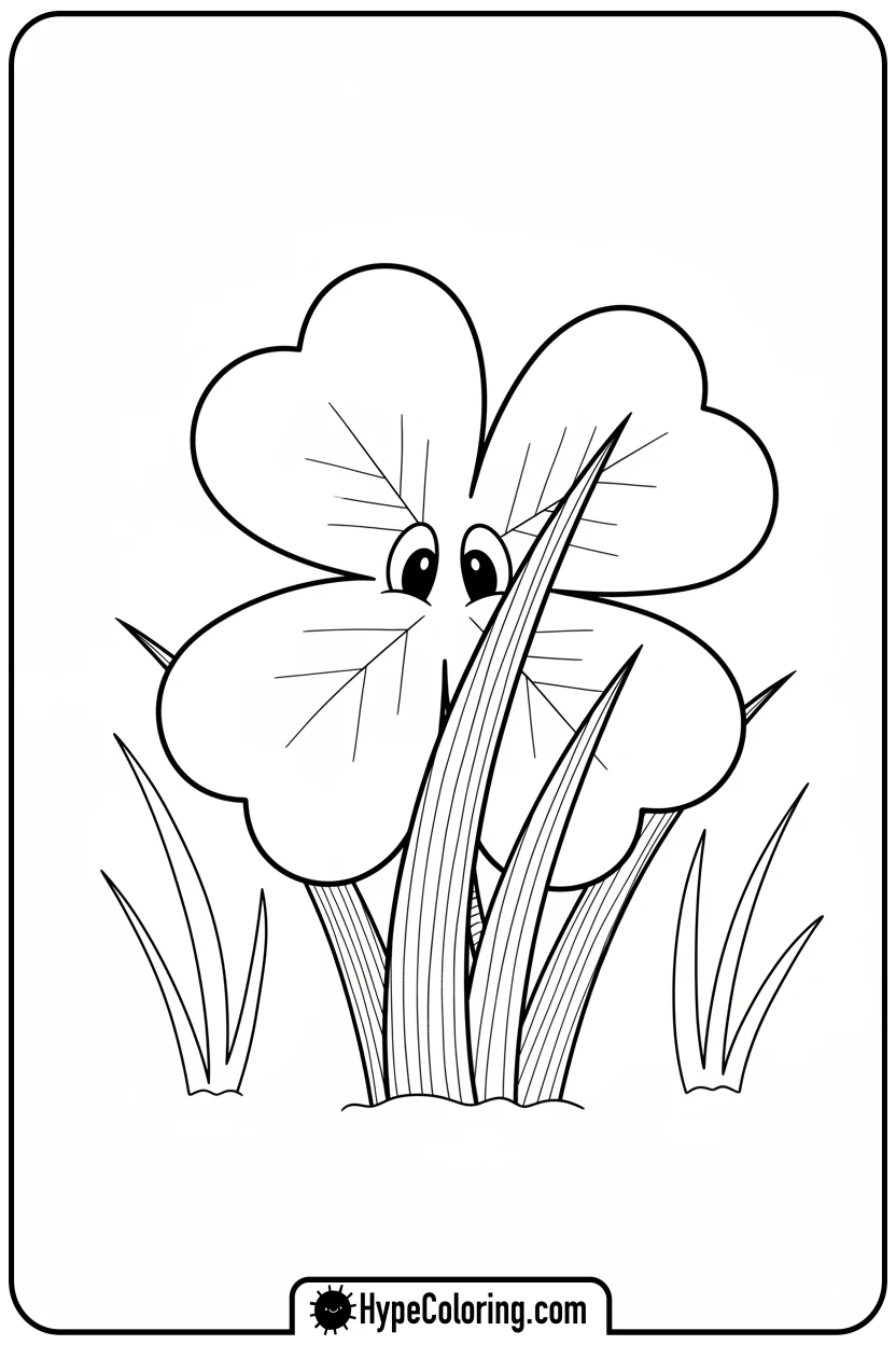 clover-peeking-from-grass - four leaf clover coloring page