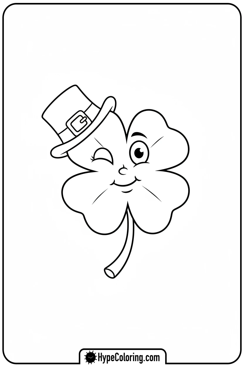 clover-wearing-a-leprechaun-hat - four leaf clover coloring page