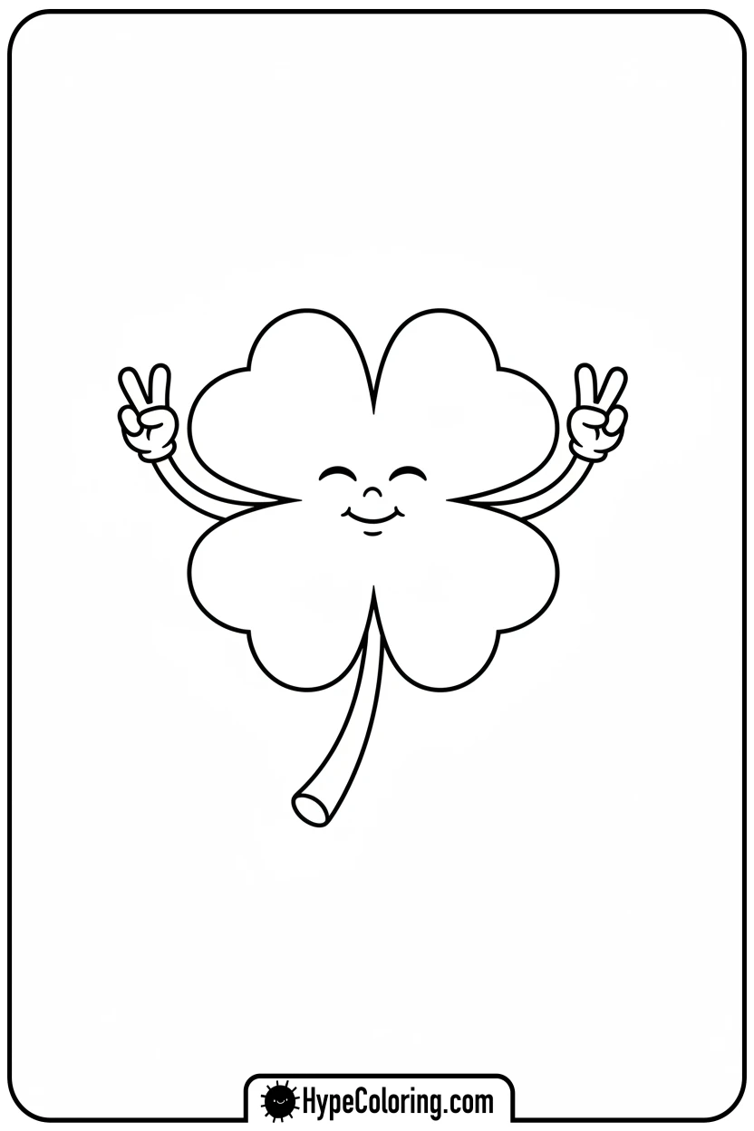 clover-making-a-peace-sign - four leaf clover coloring page