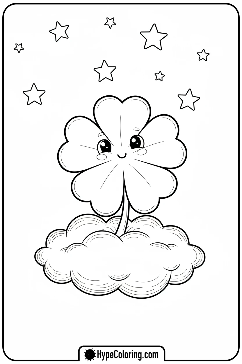 clover-floating-on-a-cloud - four leaf clover coloring page
