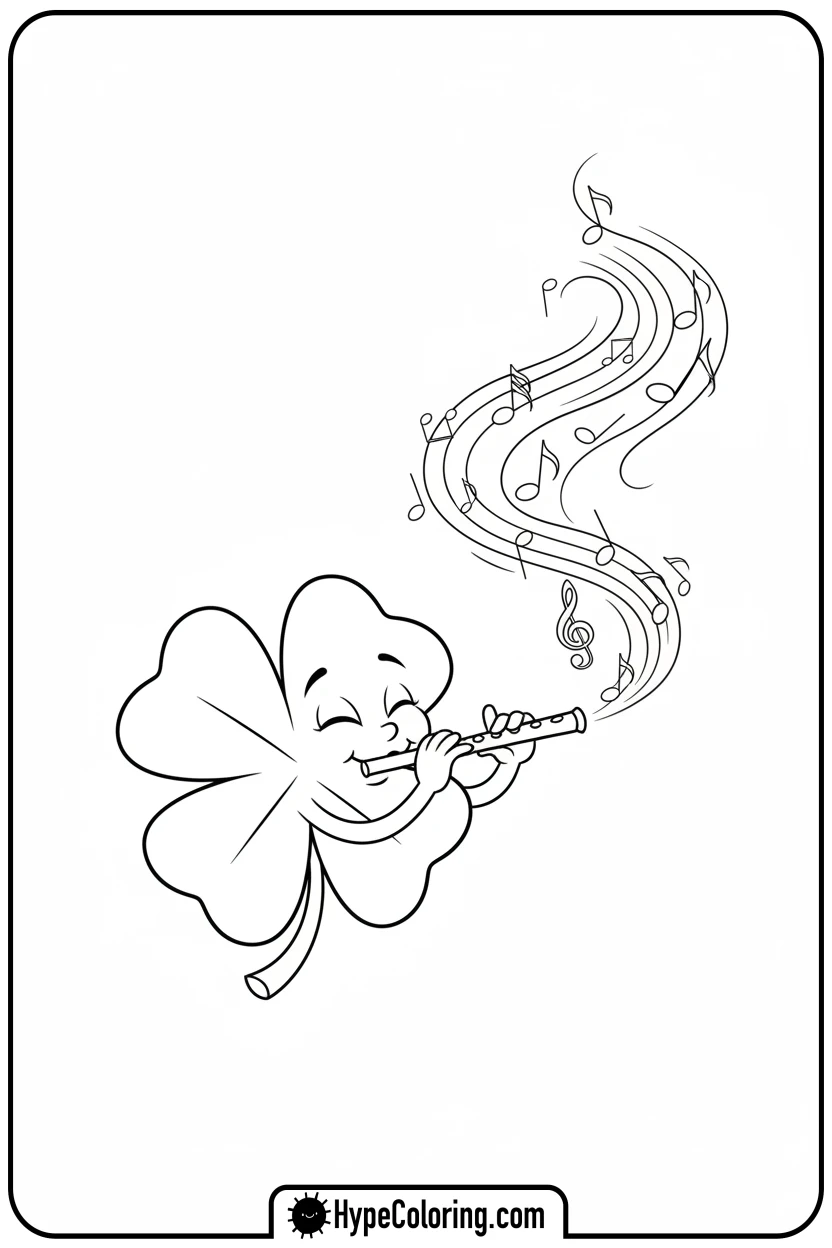 clover-playing-a-flute - four leaf clover coloring page