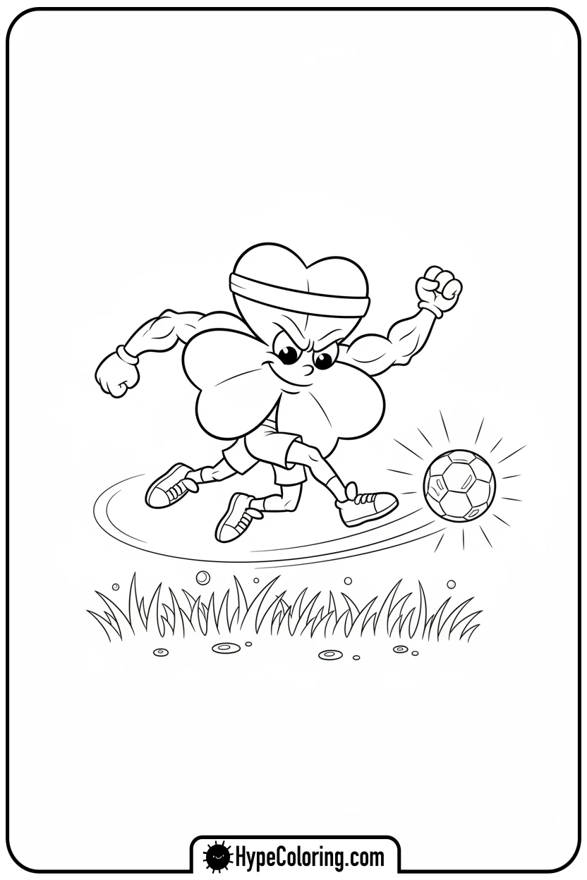 clover-kicking-a-soccer-ball - four leaf clover coloring page