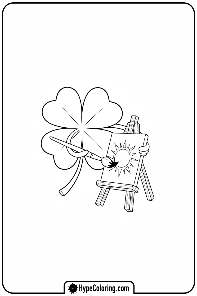 clover-painting-a-sun - four leaf clover coloring page