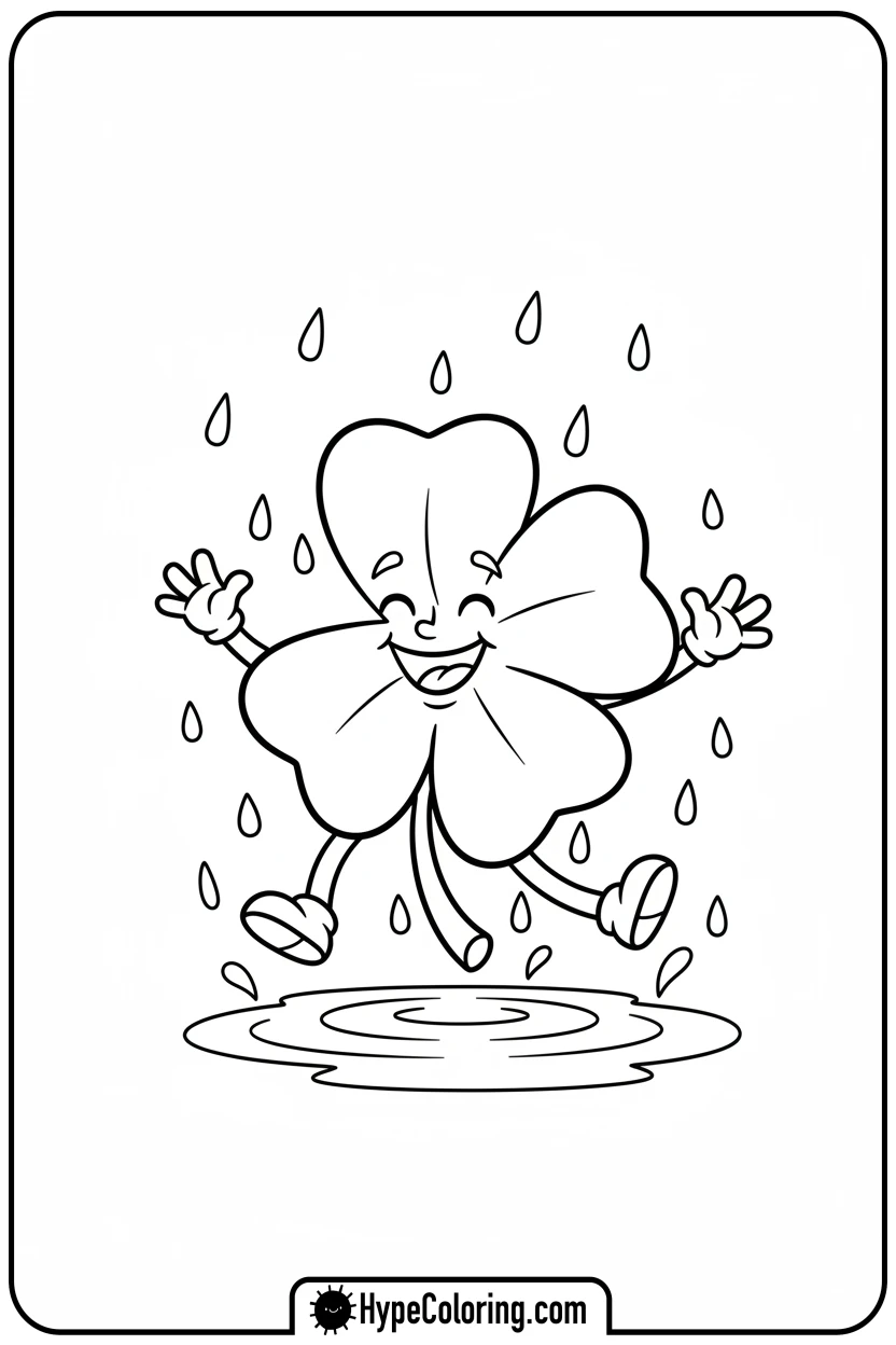 clover-dancing-in-the-rain - four leaf clover coloring page