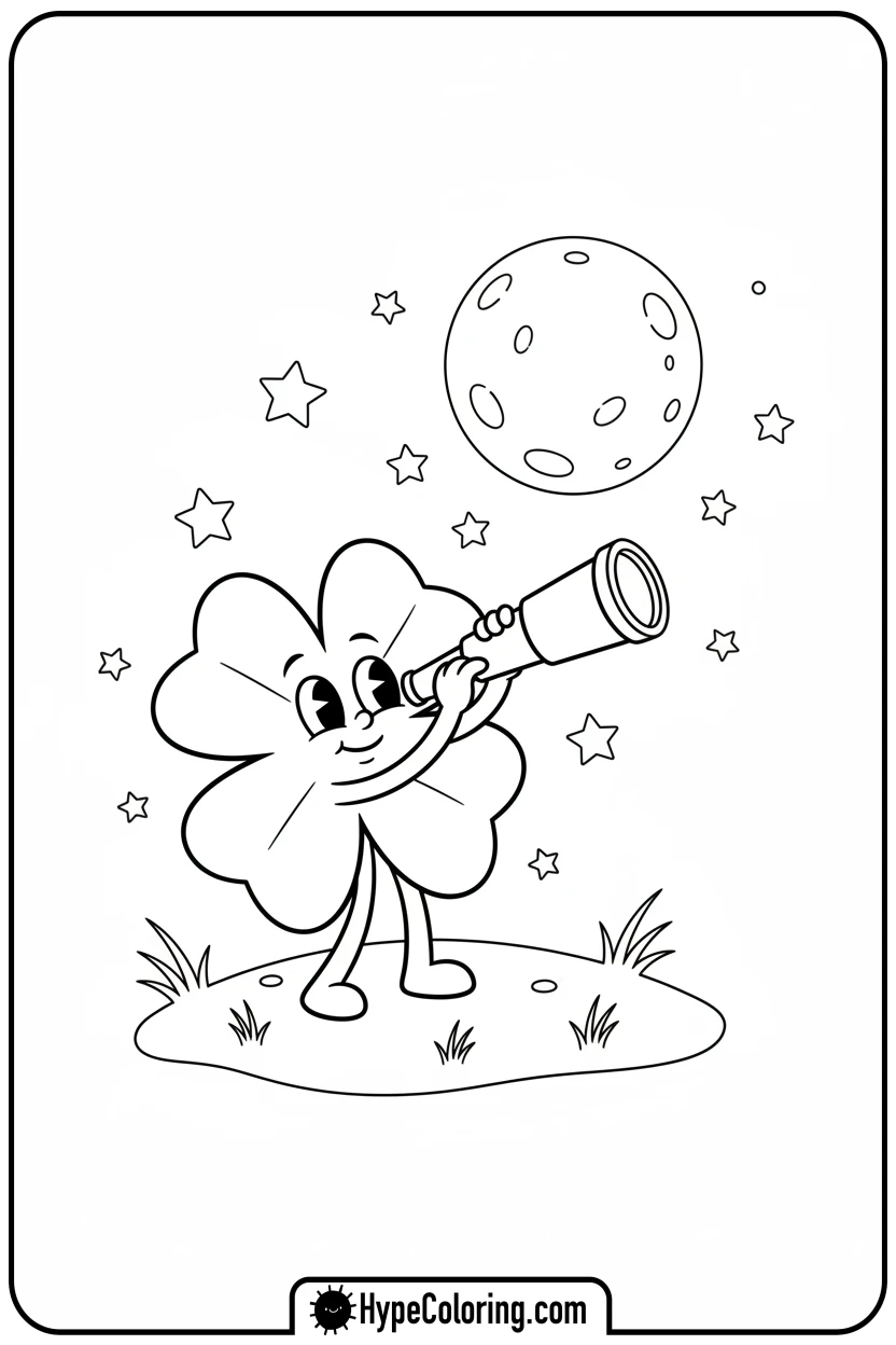 clover-looking-through-telescope - four leaf clover coloring page